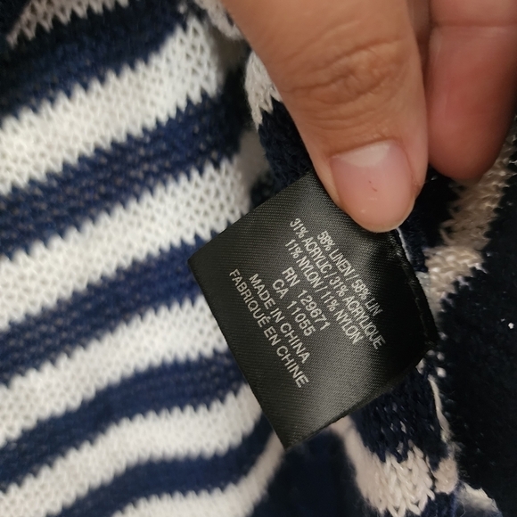 360 Sweater Linen Blend Nautical Stripe Open Knit Crop Button Front Cardigan S - Picture 10 of 10